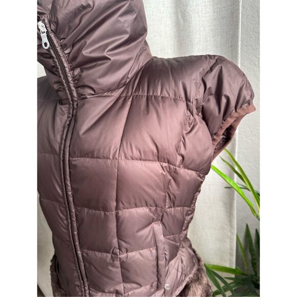 Vtg Womens NILS Goose Down Ski Vest Brown Glam Fur Trim Warm Puffer Jacket Sz 8 - Picture 3 of 9